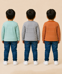 Kids Boys Cotton Stripes Full Sleeve T-shirt | Age 0-3 Years (Pack of 3)