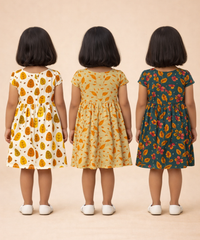 Girl Kids Frock 100% Cotton Floral Printed Gown Dress/Frock Dress | Age 1 to 8 Years (Pack of 3 Pieces)