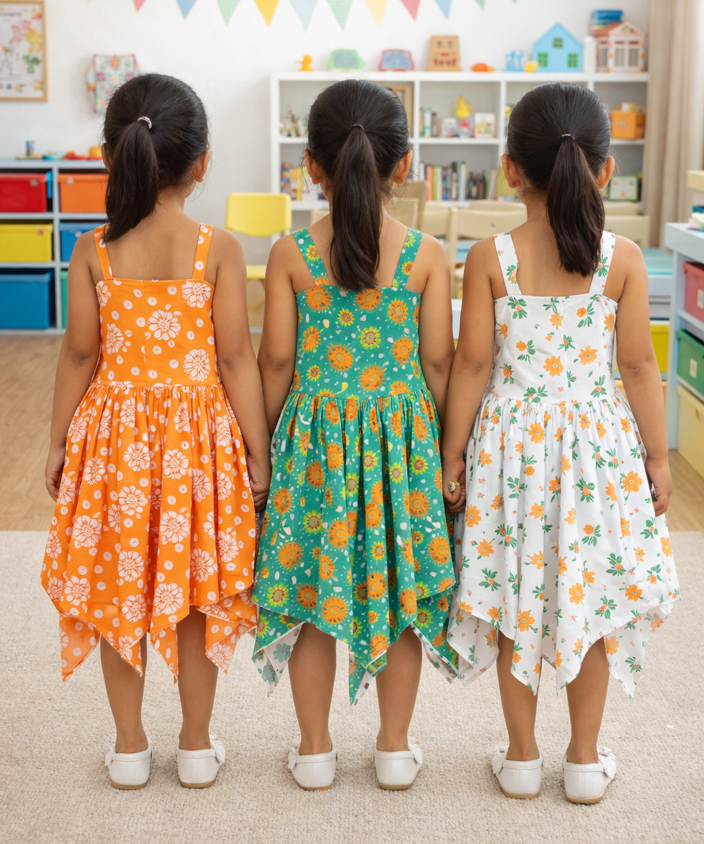 Fish Frock Floral Printed | Casual wear for Girl Kids Age 2 To 7 Years (Pack of 3)