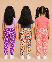 Pure Cotton Girls Printed Track Pant for Casual Night wear for Kids | Age 0 To 8 Years (Pack of 3)