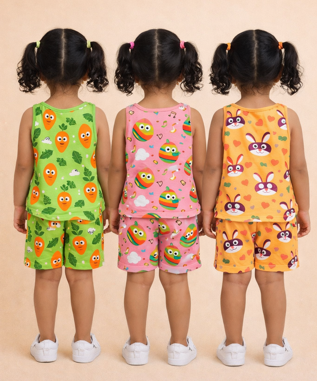Girls Cotton Cartoon Printed Kids Sleeveless Set Combo | Age 0 to 3 Years | Sleeveless T-shirt & Shorts Co-ord Set (Pack of 3 Sets)