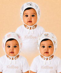 Baby Muslin Cotton Printed Bonnet Cap with Chin Tie – Soft & Comfortable Infant Headwear | 0–12 Months (Pack of 3)