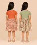 Girls Printed Half Sleeve Cotton Contrast Frock Dress | Floral Knee Length Casual Wear for Kids | Age - 5 to 10 Years | (Pack of 2)