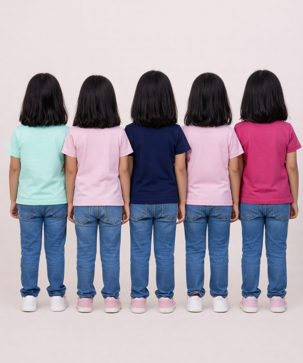 Cotton Half Sleeve Girls T-shirt Front Printed Multi Color | Age 2 to 7 Years (Pack of 5 Pieces)