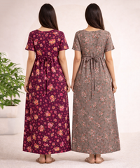 Maternity Feeding Maxi Dress | Nursing Friendly Nighty Style (Pack of 2 Pieces)