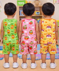 Boys Cotton Cartoon Printed Kids Sleeveless Set Combo | Age 0 to 3 Years | T-shirt & Shorts (Combo Set Pack of 3)