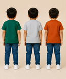 Kids Boys Popcorn Stripes Half Sleeve T-Shirt | Age 3 to 6 Years (Pack of 3 Pieces)