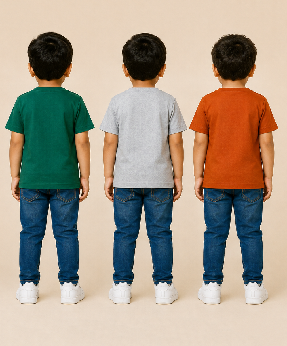 Kids Boys Popcorn Stripes Half Sleeve T-Shirt | Age 3 to 6 Years (Pack of 3 Pieces)