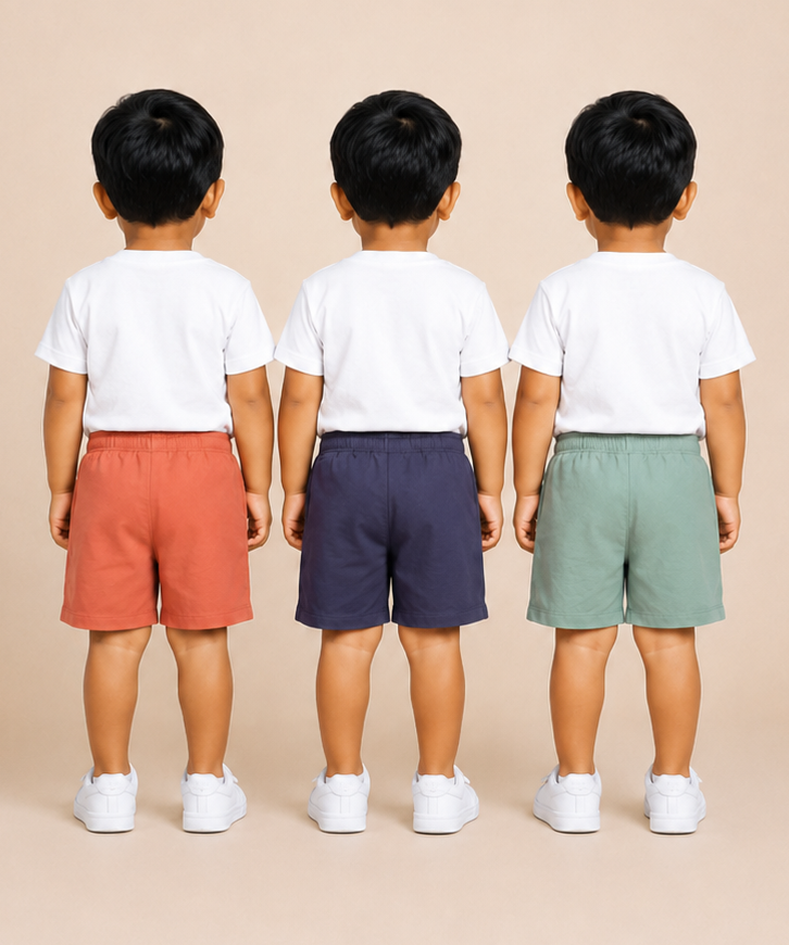 Pure Cotton Plain Shorts for Boys Kid with Elastic Age 3 Months to 4 Years (Pack of 3)