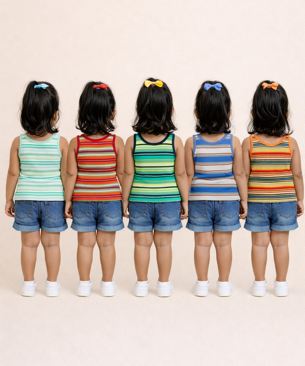 Cotton Stripes Kids Girls Sleeveless T-shirt (Pack of 5)