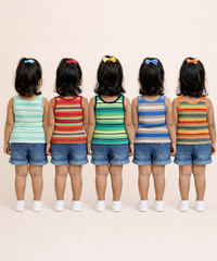 Cotton Stripes Kids Girls Sleeveless T-shirt (Pack of 5)