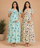Maternity Feeding Maxi Dress | Nursing Friendly Nighty Style (Pack of 2 Pieces)
