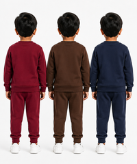 Boys Full Sleeve Cotton Winter Co-Ord Set | Typography Chest Printed Sweatshirt & Jogger Track Pant | Age 1 to 4 Years (Pack of 3 Sets)