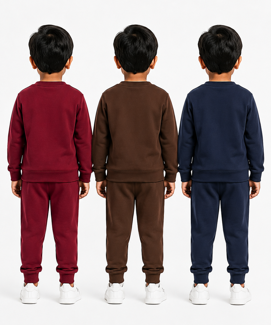 Boys Full Sleeve Cotton Winter Co-Ord Set | Typography Chest Printed Sweatshirt & Jogger Track Pant | Age 1 to 4 Years (Pack of 3 Sets)