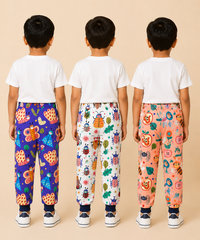 Kids Printed Cotton Track Pants for Boys | Soft Elastic Waist Full Length Joggers | Age 6 Months-5 Years | Pack of 3 Pieces