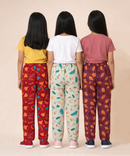 Girls Cotton Printed Track Pants (Pack of 3) | Nightwear & Casual | 6–9 Years