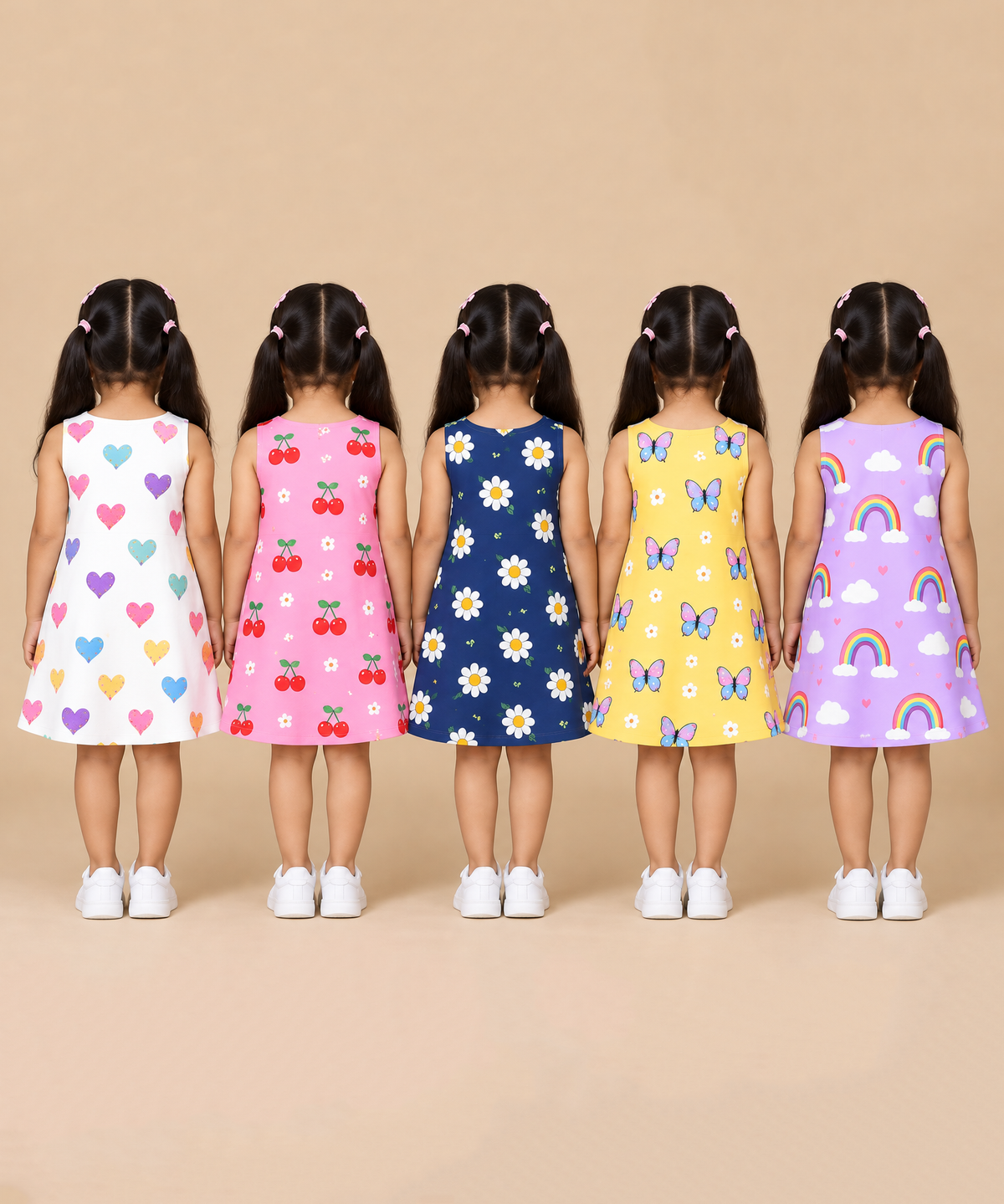Girls 100% Cotton All Over Printed 2 To 5 Years Gown Dress/Frock Dress (Pack of 5)