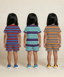 Girls Cotton Stripes Kids Co-ord Set Combo / Age 1-4 Years | T-shirt & Shorts (Combo Set Pack of 3)