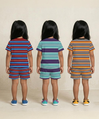 Girls Cotton Stripes Kids Co-ord Set Combo / Age 1-4 Years | T-shirt & Shorts (Combo Set Pack of 3)