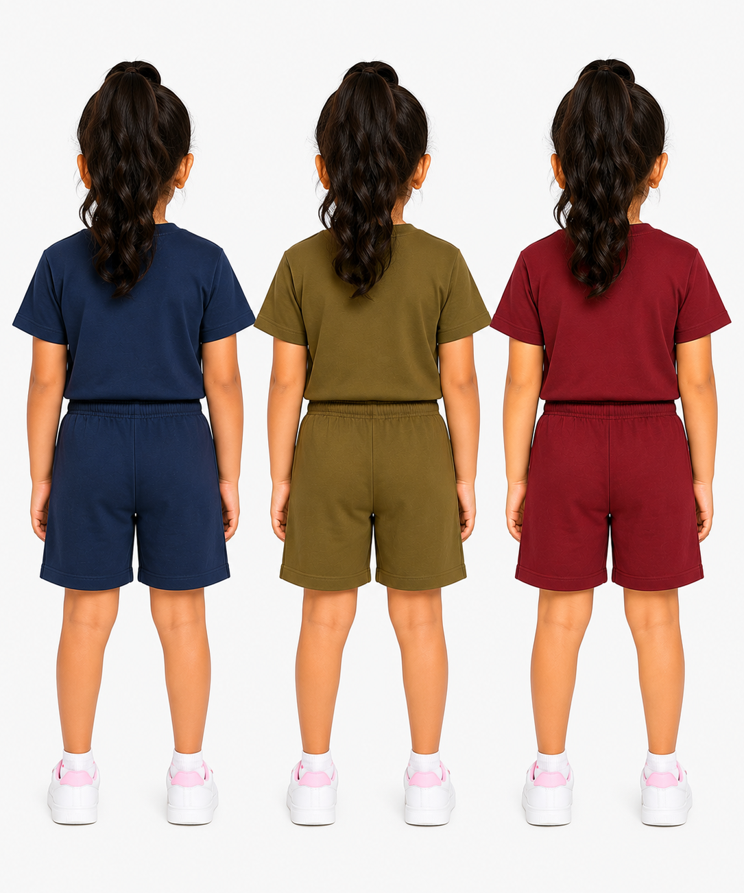 Kids Typography Print T-Shirt & Shorts Co-Ord Set for Girls | Age 6 Months-3 Years | Pack Of 3 Set Combo