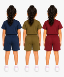Kids Typography Print T-Shirt & Shorts Co-Ord Set for Girls | Age 6 Months-3 Years | Pack Of 3 Set Combo