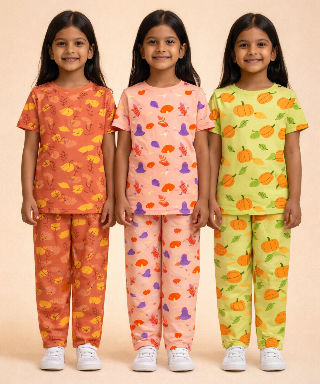 Girl Kids All Over Printed Co-ord Set | Tshirt and Pant | Age 2 to 10 Years (Pack of 3 Sets)