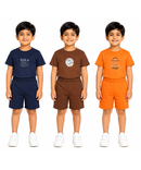 Kids Cartoon Print T-Shirt & Shorts Co-Ord Set for Boys | Age 6 Months-3 Years | Pack Of 3 Set Combo
