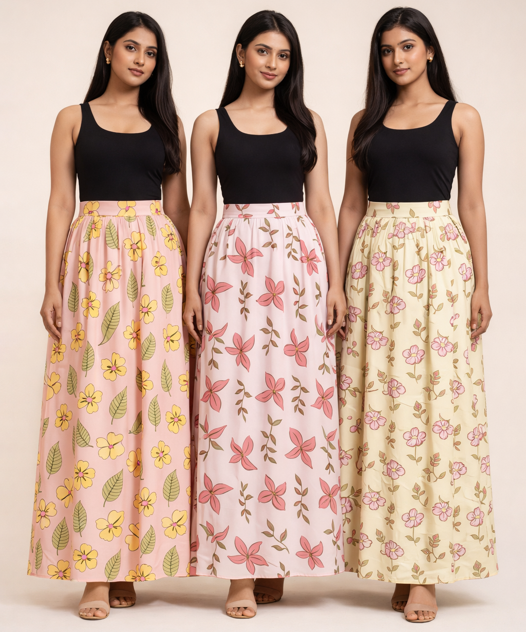 Rayon Floral Printed Skirt for Women Casual & Party Wear | Combo (Pack of 3)