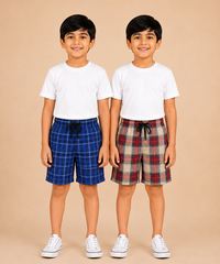 Kids Boys Checkered & Printed Cotton Shorts | Age - 5 to 10 Years | Soft Elastic Waist Casual Shorts | Combo Pack of 2 Pieces