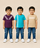 Kids Boys Popcorn Stripes Half Sleeve T-Shirt | Age 3 to 6 Years (Pack of 3 Pieces)