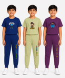 Boys Graphic Printed T-Shirt & Typography Track Pant Co-Ord Set | Age 2-5 Years | Pack Of 3 Set