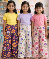 Printed Palazzo Pant | Casual Night wear for Girl Kids Age 4 To 10 Years (Pack of 3)