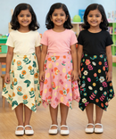 Cotton Fish Midi Floral Printed Skirt | Casual wear for Girl Kids Age 2 To 9 Years (Pack of 3)