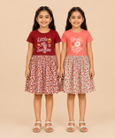 Girls Printed Half Sleeve Cotton Contrast Frock Dress | Floral Knee Length Casual Wear for Kids | Age - 5 to 10 Years | (Pack of 2)