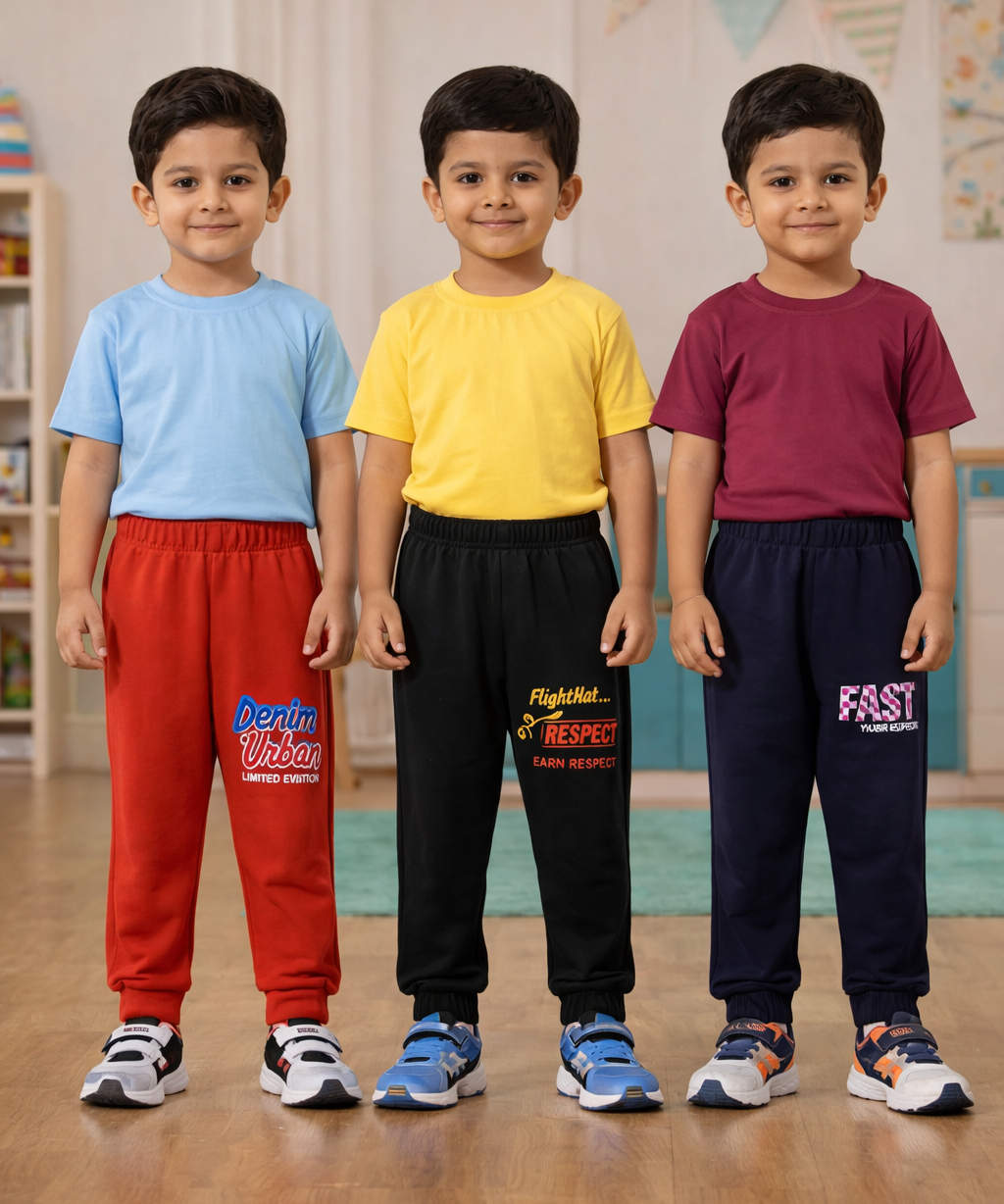 Cotton Track Pant with Bottom Cuff | Random Cartoon Printed | Age 0 to 5 Years (Pack of 3 Pieces)