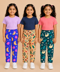 Pure Cotton Girls Printed Track Pant for Casual Night wear for Kids | Age 0 To 8 Years (Pack of 3)