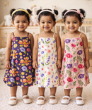 Girl Baby Sleeveless Cotton Frock Printed with Underwear | Age 0 to 6 Months (Pack of 3 Pieces)