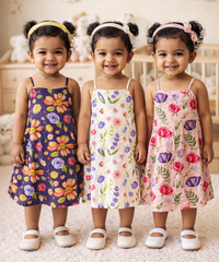 Girl Baby Sleeveless Cotton Frock Printed with Underwear | Age 0 to 6 Months (Pack of 3 Pieces)