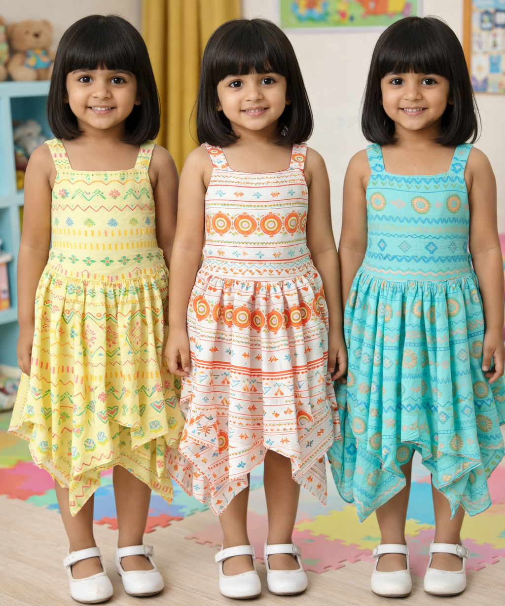 Fish Frock Floral Printed | Casual wear for Girl Kids Age 2 To 7 Years (Pack of 3)