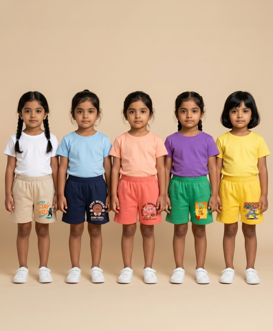 Girl Kid Cotton Printed Shorts | Random Cartoon Printed | Age 1 to 6 Years (Pack of 5 Pieces)