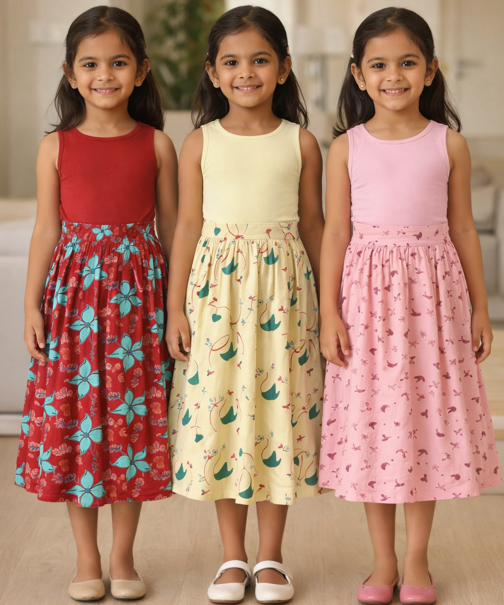 Rayon Floral Printed Skirt | Casual wear for Girl Kids Age 1 To 6 Years (Pack of 3)