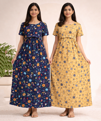 Maternity Feeding Maxi Dress | Nursing Friendly Nighty Style (Pack of 2 Pieces)