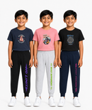 Boys Graphic Printed T-Shirt & Typography Track Pant Co-Ord Set | Age 2-5 Years | Pack Of 3 Set