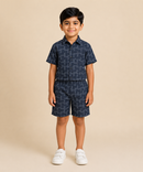 Polyester Geometric Jacquard Texture Shirt and Shorts Set for Boy Kids Casual Wear Half Sleeve Co-Ord Set with Elastic Waist Shorts | Age 6 to 7 Years