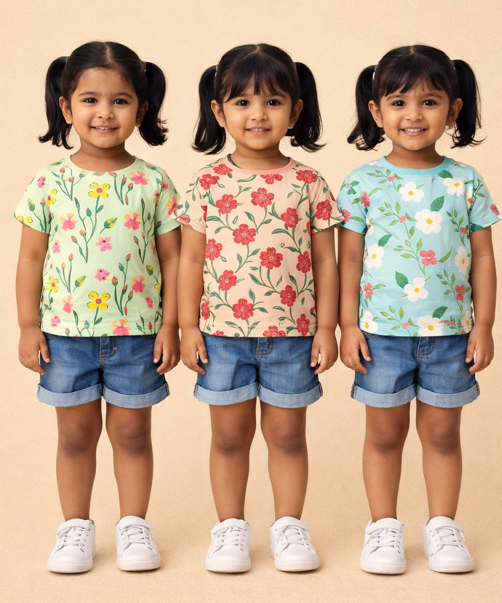 Kids Girls Cotton Printed T-shirt | 0 to 3 Years (Pack Of 3 Pieces)