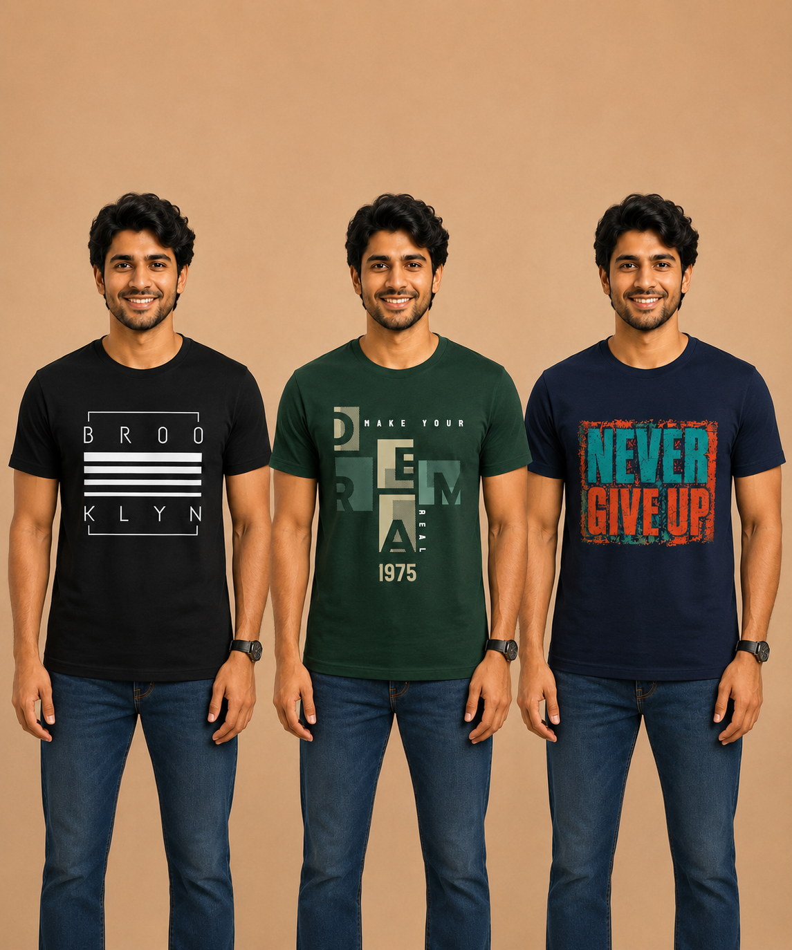 Men's Half Sleeve Printed Round Neck T-Shirt Combo (Pack of 3)