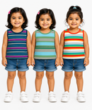 Cotton Stripes Girls Kids Sleeveless Tshirt (Pack of 3)