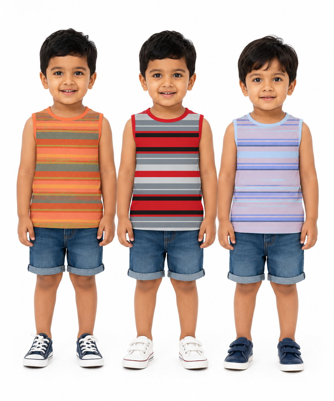 Cotton Stripes Kids Sleeveless Tshirt (Pack of 3)