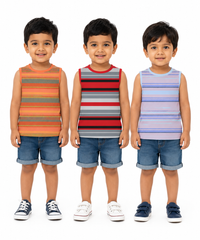 Cotton Stripes Kids Sleeveless Tshirt (Pack of 3)