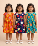 Girl Kids Frock 100% Cotton Floral Printed Gown Dress/Frock Dress | Age 1 to 8 Years (Pack of 3 Pieces)